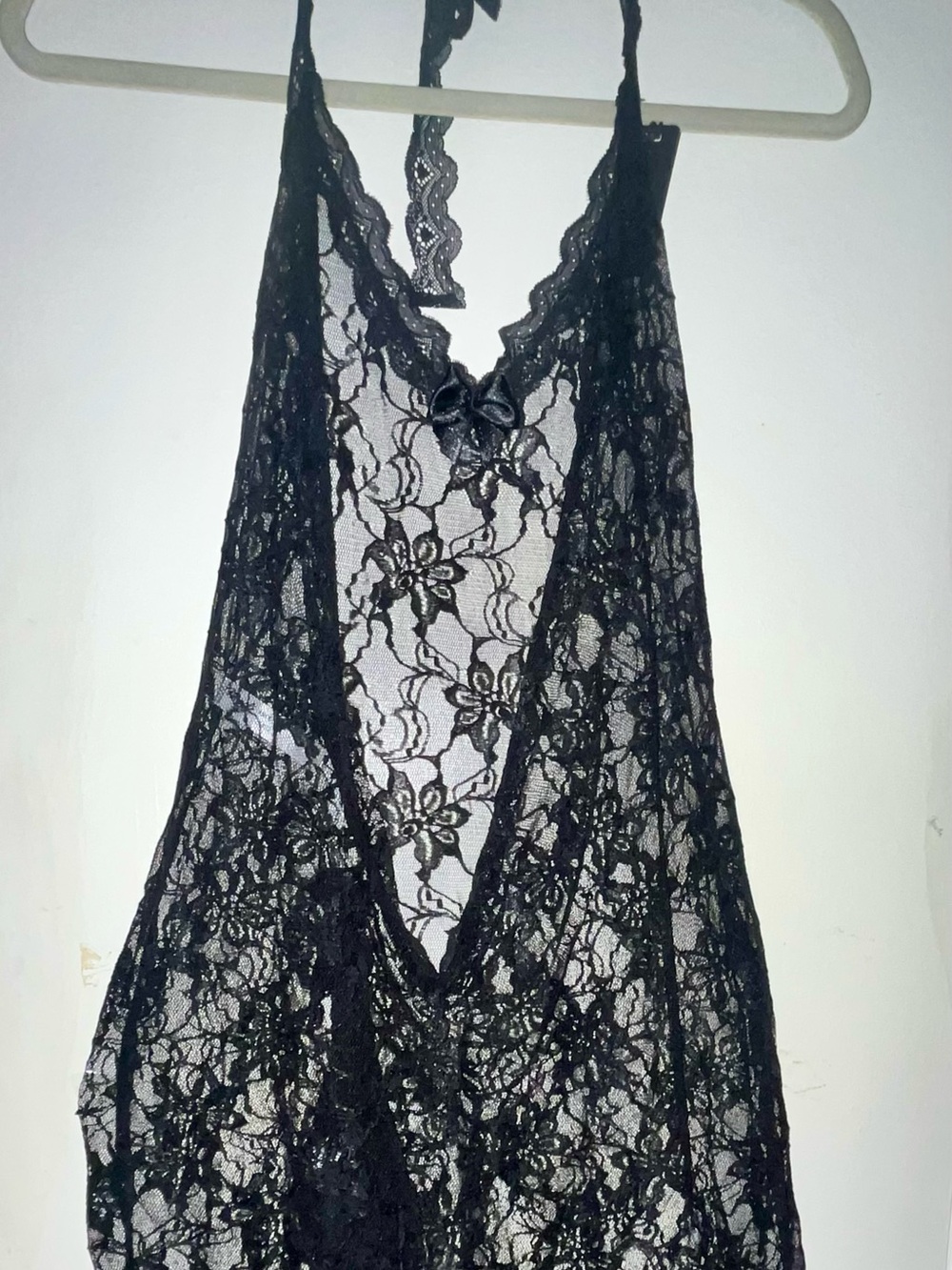 Boohoo Black Floral Lace Halter Chemise with Thong